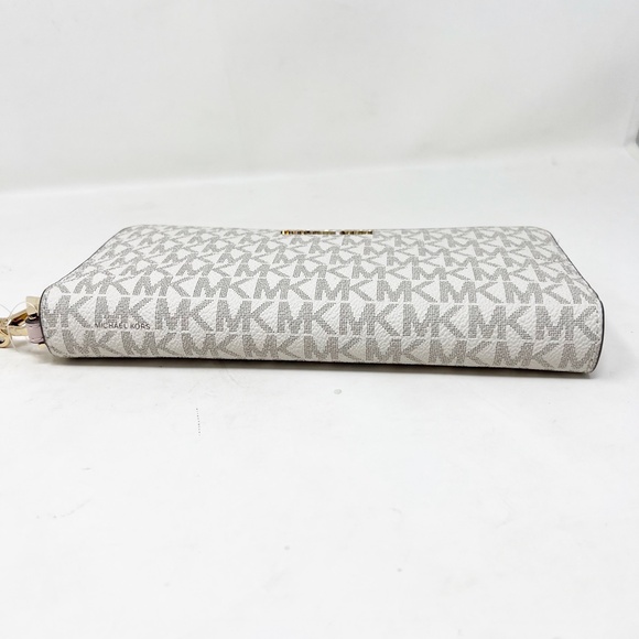 MICHAEL KORS MK Large Logo Continental Wallet Wristlet Pink Vanilla White Gold - Picture 5 of 10